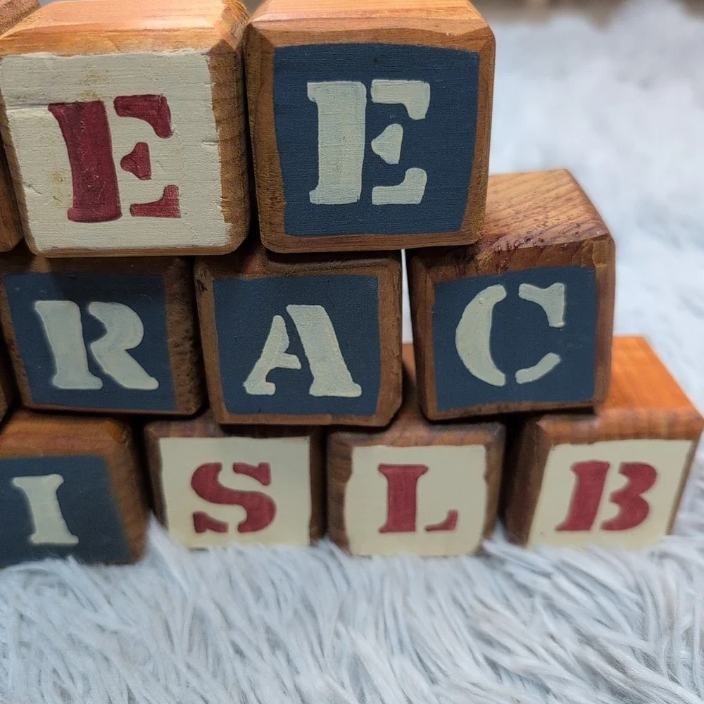 Vintage Wooden‎ Alphabet Blocks Lot of 15 Blocks 2